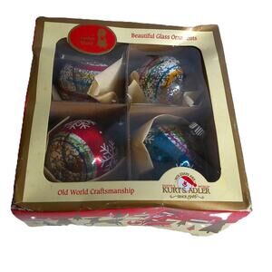 Vintage Santas World Kurt Adler Glitter Stripe Crackle Ornaments Set of 4